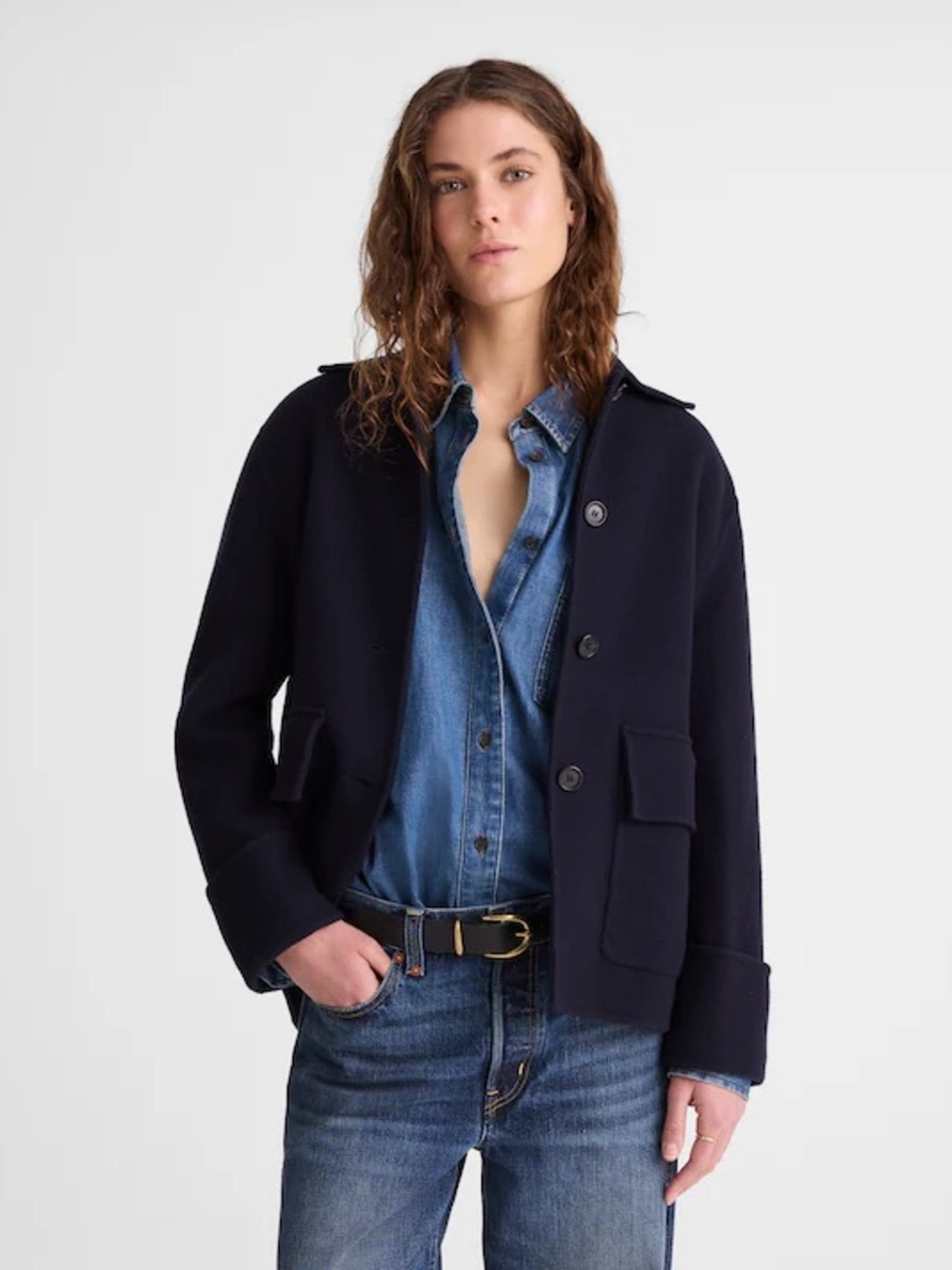 NWT Madewell Double-Faced Chore Jacket in
Italian Wool Blend, Navy Blue, Medium